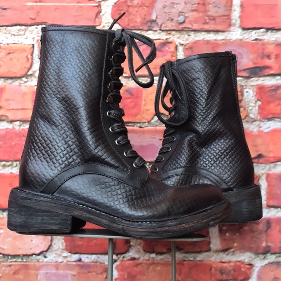 Free People Leather Santa Fe Lace-Up Boot in Black Embossed - Picture 7 of 17